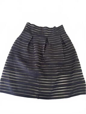 Catch Me Black Mesh Sheer Striped Skater Skirt-Women-Large